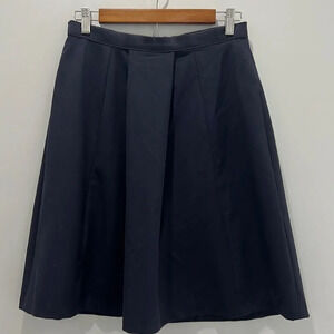 Ellen Tracy Women Blue Pleated Front Knee Length Skirt elastic waist band size 4